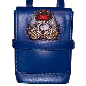 Christian Louboutin Authentic Reporter Leather Crossbody Bag in Blue w/Dustbag